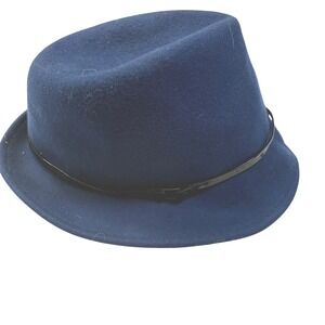 Vintage SCALA‎  Navy Blue Wool Fedora Hat One Size Wide Brim Chic